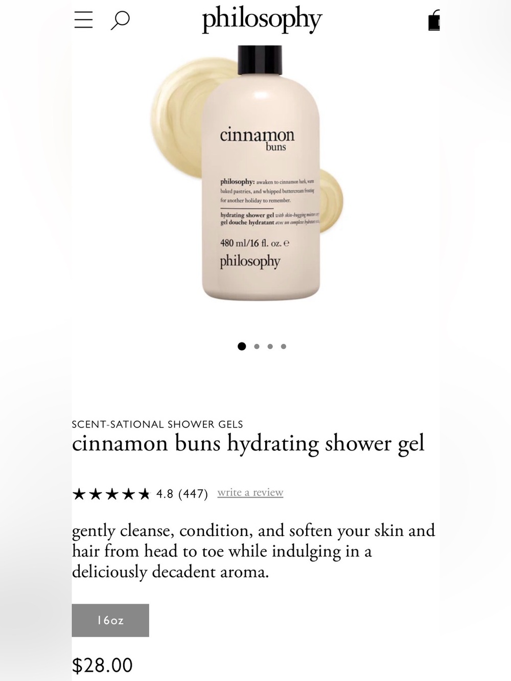 Philosophy Cinnamon Buns Hydrating Shower Gel — Cream & Beige